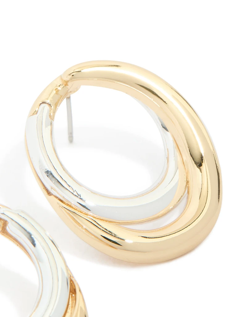 Mixed Metal Plated Linked Oval Drop Earrings