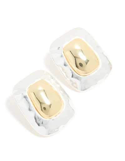 Mixed Metal Plated Large Rectangle Molten Earrings
