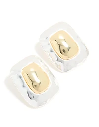 Mixed Metal Plated Large Rectangle Molten Earrings