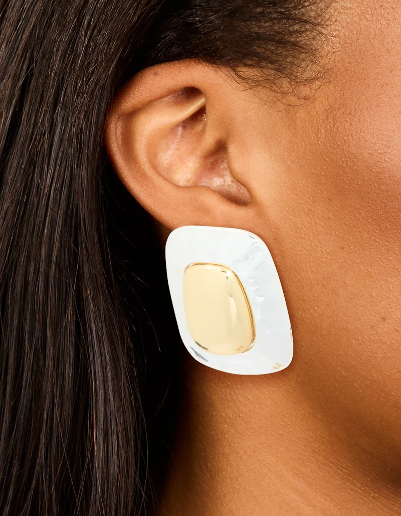 Mixed Metal Plated Large Rectangle Molten Earrings