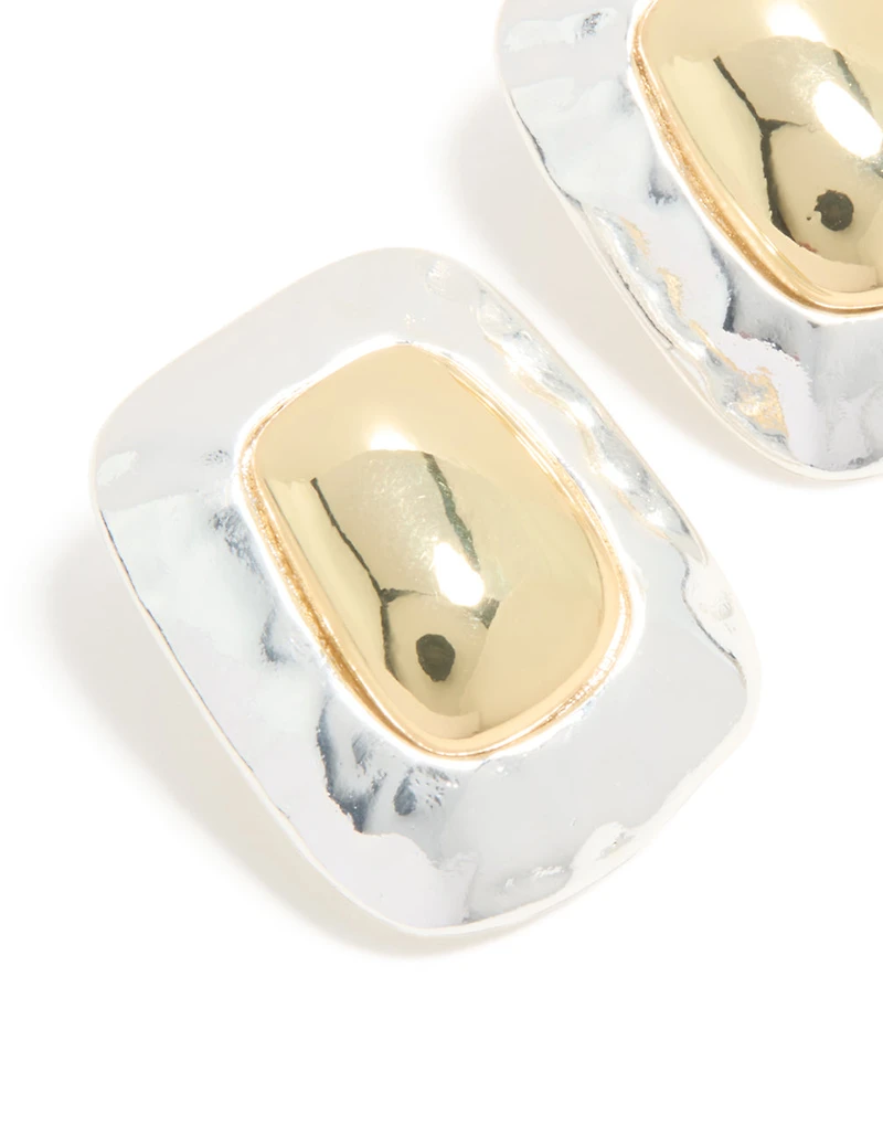 Mixed Metal Plated Large Rectangle Molten Earrings