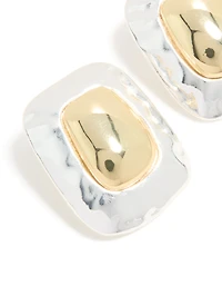 Mixed Metal Plated Large Rectangle Molten Earrings