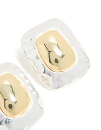 Mixed Metal Plated Large Rectangle Molten Earrings