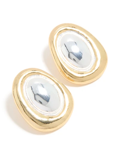 Mixed Metal Plated Organic Oval Large Earrings