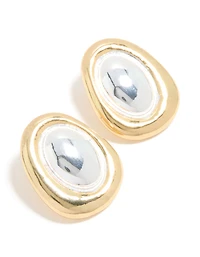 Mixed Metal Plated Organic Oval Large Earrings
