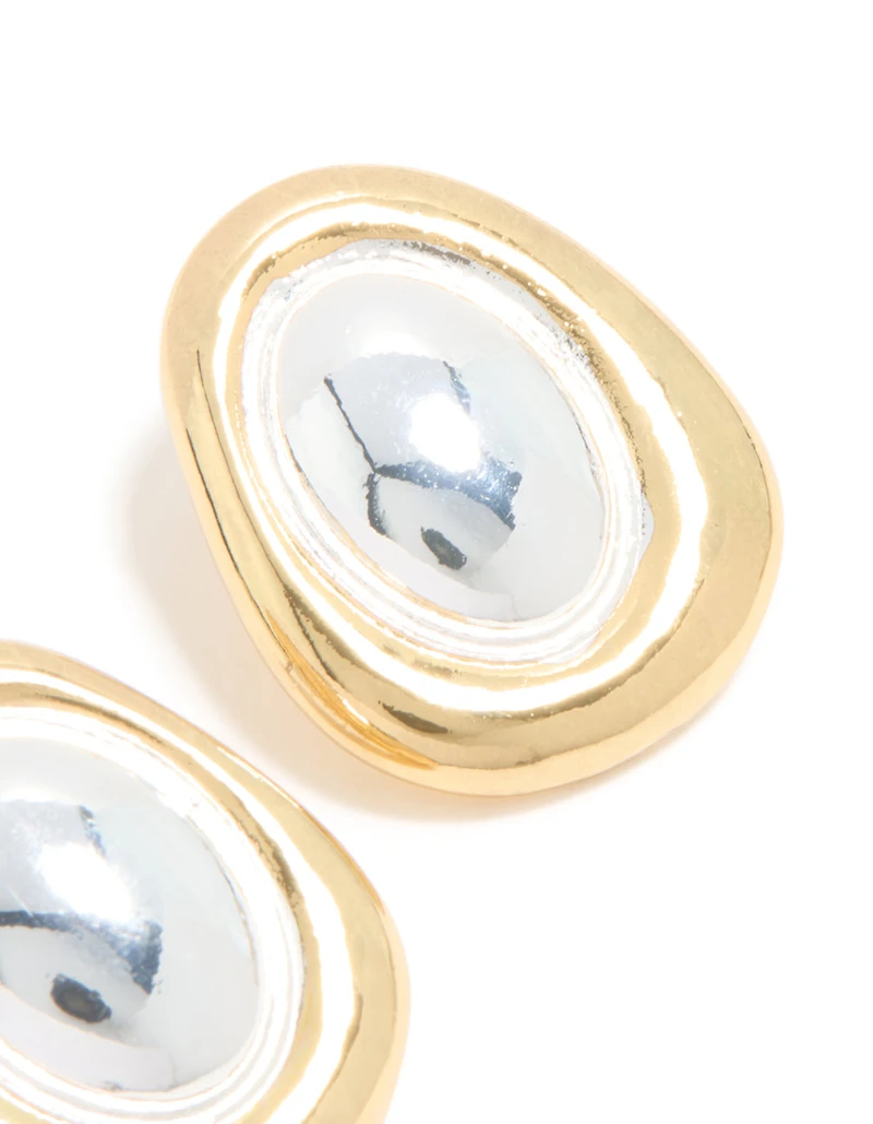 Mixed Metal Plated Organic Oval Large Earrings