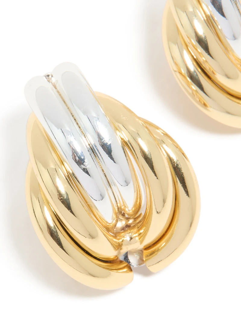 Mixed Metal Plated Ribbed Circle Stud Earrings