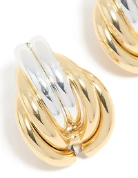 Mixed Metal Plated Ribbed Circle Stud Earrings