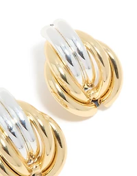Mixed Metal Plated Ribbed Circle Stud Earrings