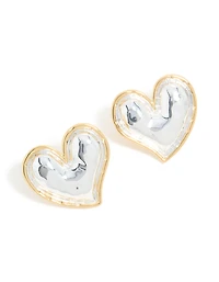 Mixed Metal Plated Large Molten Heart Stud Earrings
