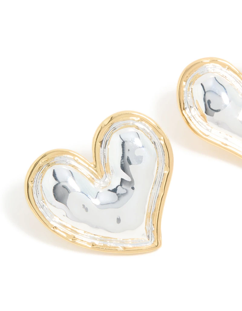 Mixed Metal Plated Large Molten Heart Stud Earrings