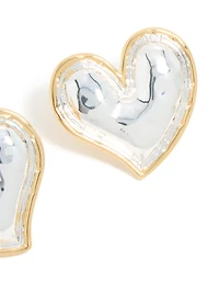 Mixed Metal Plated Large Molten Heart Stud Earrings