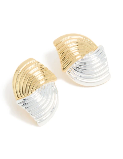 Mixed Metal Plated Wavy Ribbed Stud Earrings