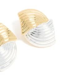 Mixed Metal Plated Wavy Ribbed Stud Earrings