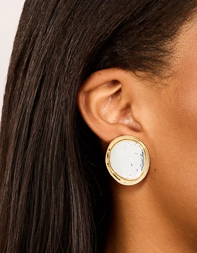 Mixed Metal Plated Large Hammered Circle Stud Earrings