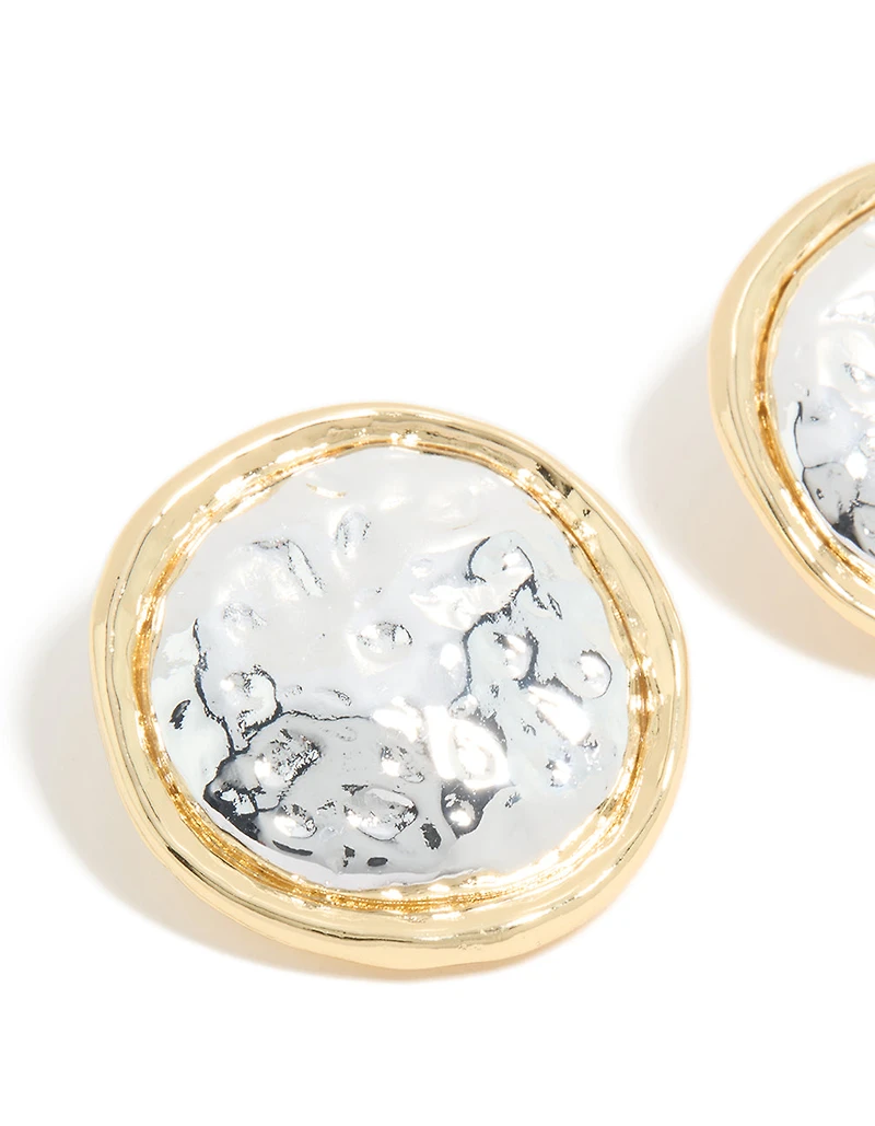 Mixed Metal Plated Large Hammered Circle Stud Earrings