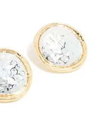 Mixed Metal Plated Large Hammered Circle Stud Earrings