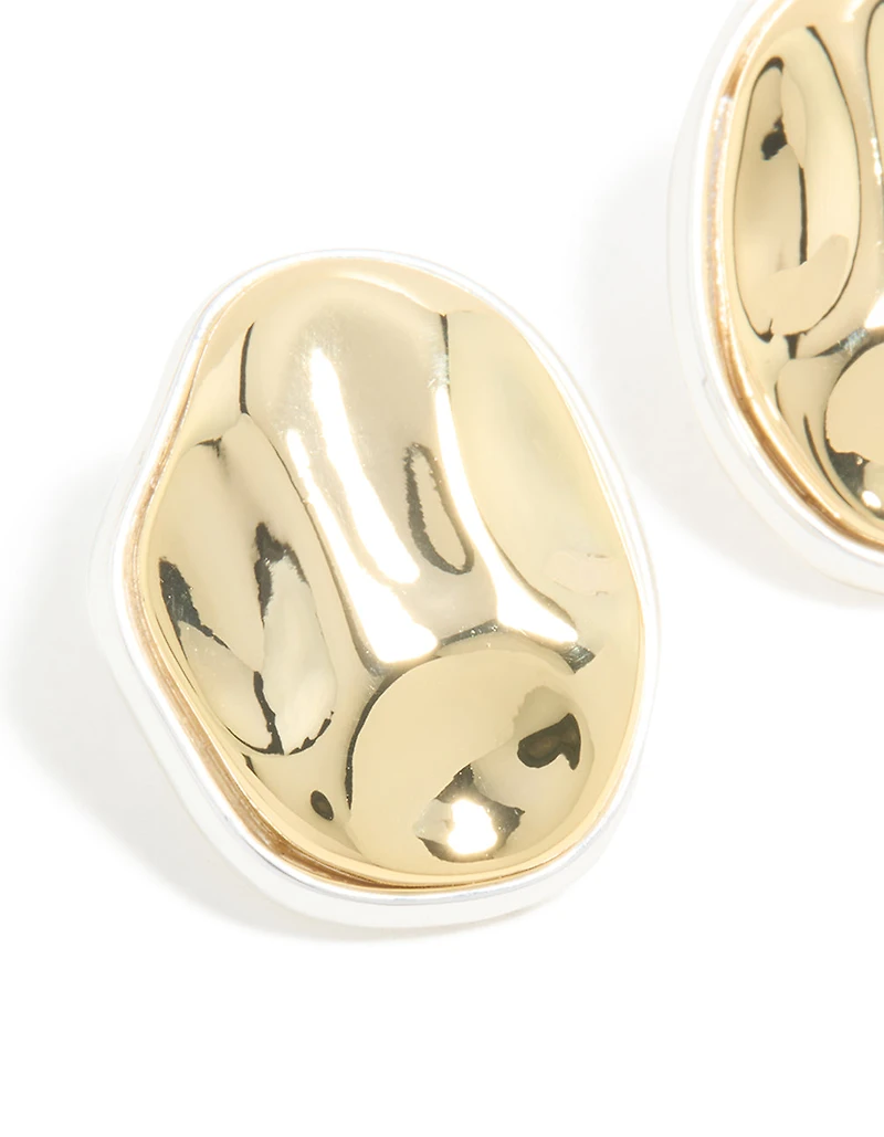 Mixed Metal Plated Outlined Molten Oval Earrings
