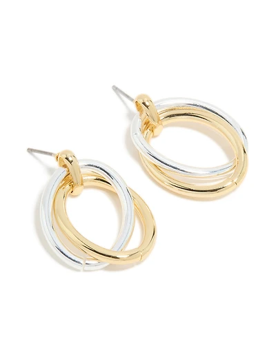 Mixed Metal Plated Linked Oval Doorknocker Earrings