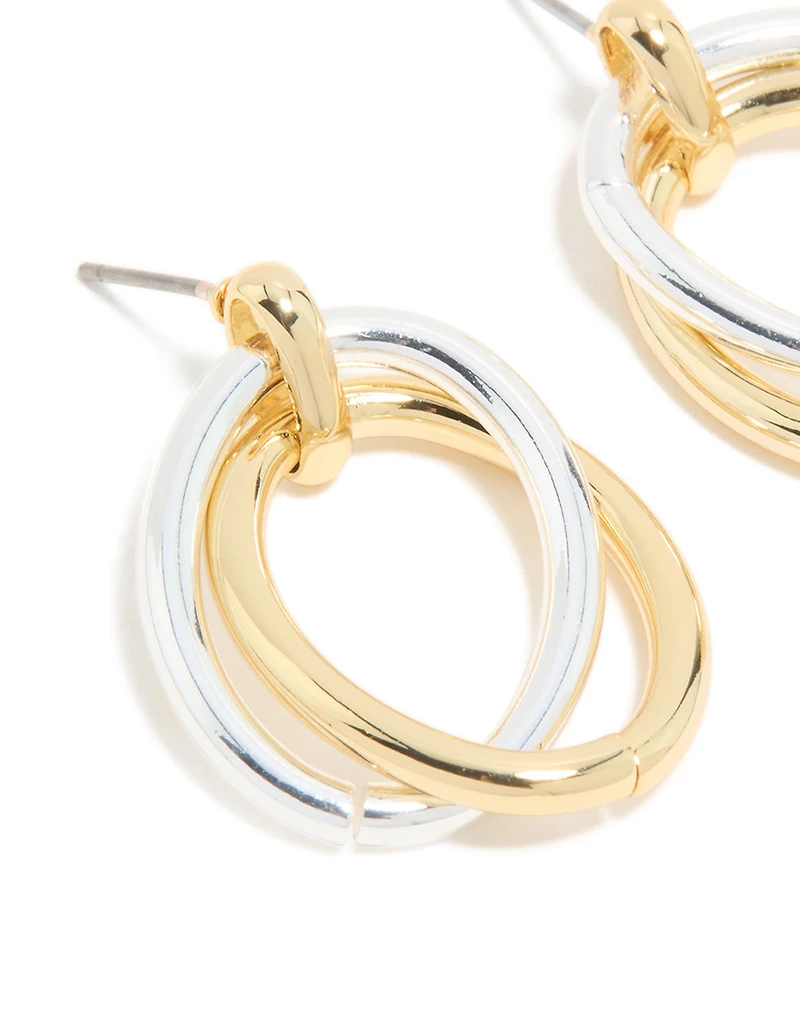 Mixed Metal Plated Linked Oval Doorknocker Earrings