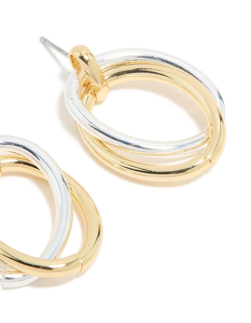 Mixed Metal Plated Linked Oval Doorknocker Earrings