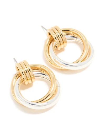 Mixed Metal Plated Linked Doorknocker Hoop Earrings