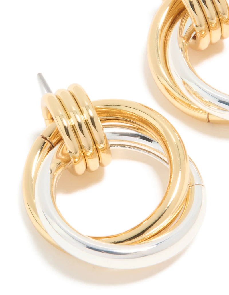 Mixed Metal Plated Linked Doorknocker Hoop Earrings