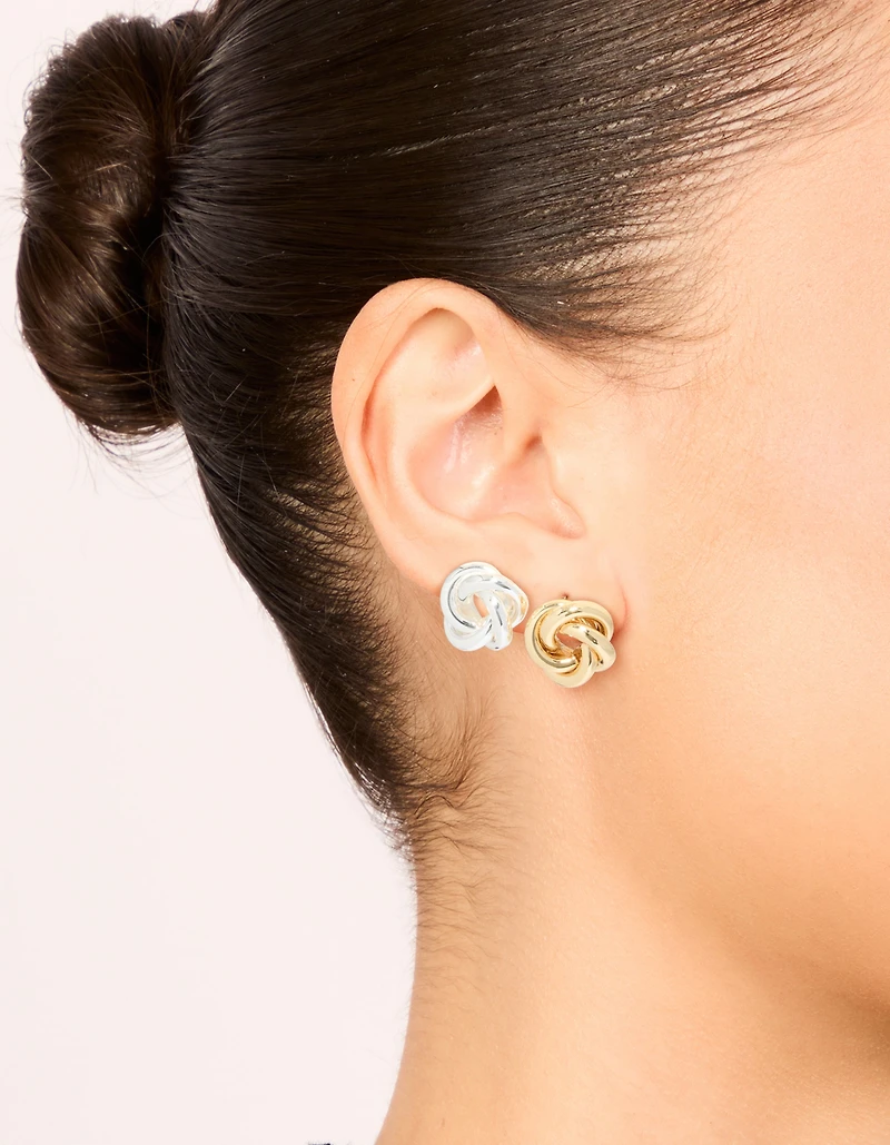Mixed Metal Plated Knot Stud Earrings 2 Pack