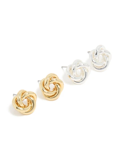 Mixed Metal Plated Knot Stud Earrings 2 Pack