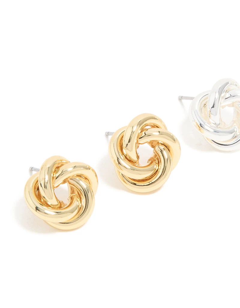 Mixed Metal Plated Knot Stud Earrings 2 Pack
