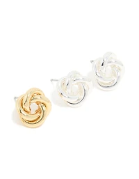 Mixed Metal Plated Knot Stud Earrings 2 Pack
