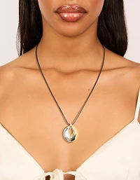 Collier pendentif ovale ouvert plaqué métal mixte