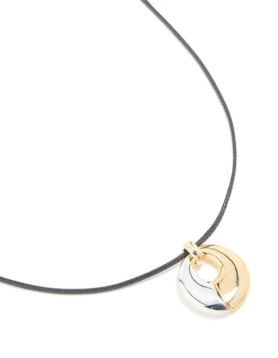Mixed Metal Plated Open Oval Cord Pendant Necklace