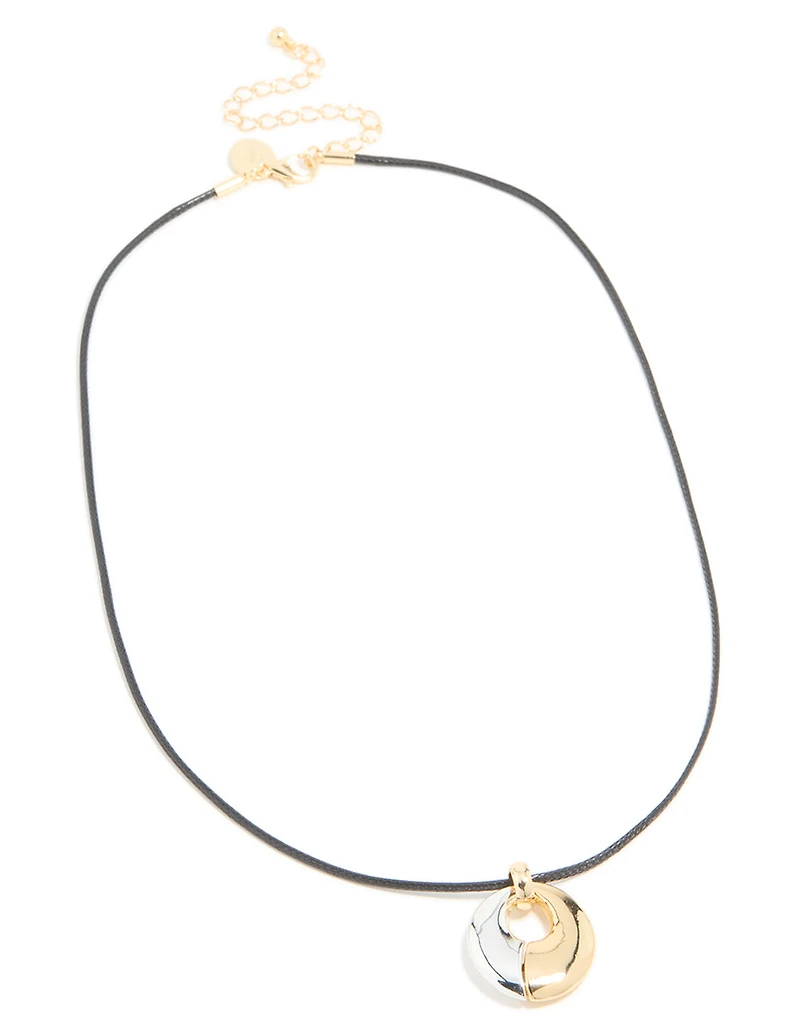 Mixed Metal Plated Open Oval Cord Pendant Necklace