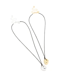 Mixed Metal Plated Organic Oval Black Cord Necklaces 2-Pack