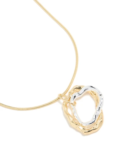 Mixed Metal Plated Textured Double Oval Pendant Necklace