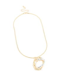 Mixed Metal Plated Textured Double Oval Pendant Necklace