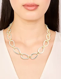 Mixed Metal Plated Organic Oval Link Necklace