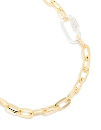 Mixed Metal Plated Diamante Carabiner Chain Necklace