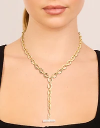 Mixed Metal Plated Cubic Zirconia Bar Chain Y-Necklace