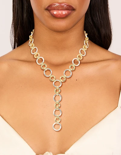 Mixed Metal Plated Circle Link Y-Necklace