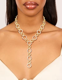 Mixed Metal Plated Circle Link Y-Necklace