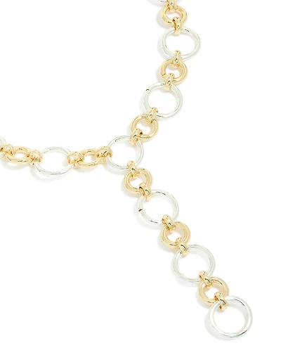 Mixed Metal Plated Circle Link Y-Necklace