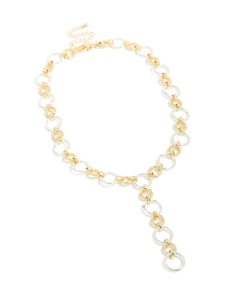 Mixed Metal Plated Circle Link Y-Necklace