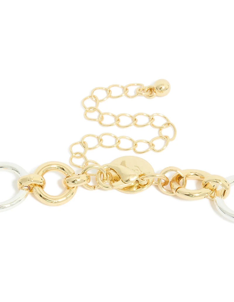 Mixed Metal Plated Circle Link Y-Necklace