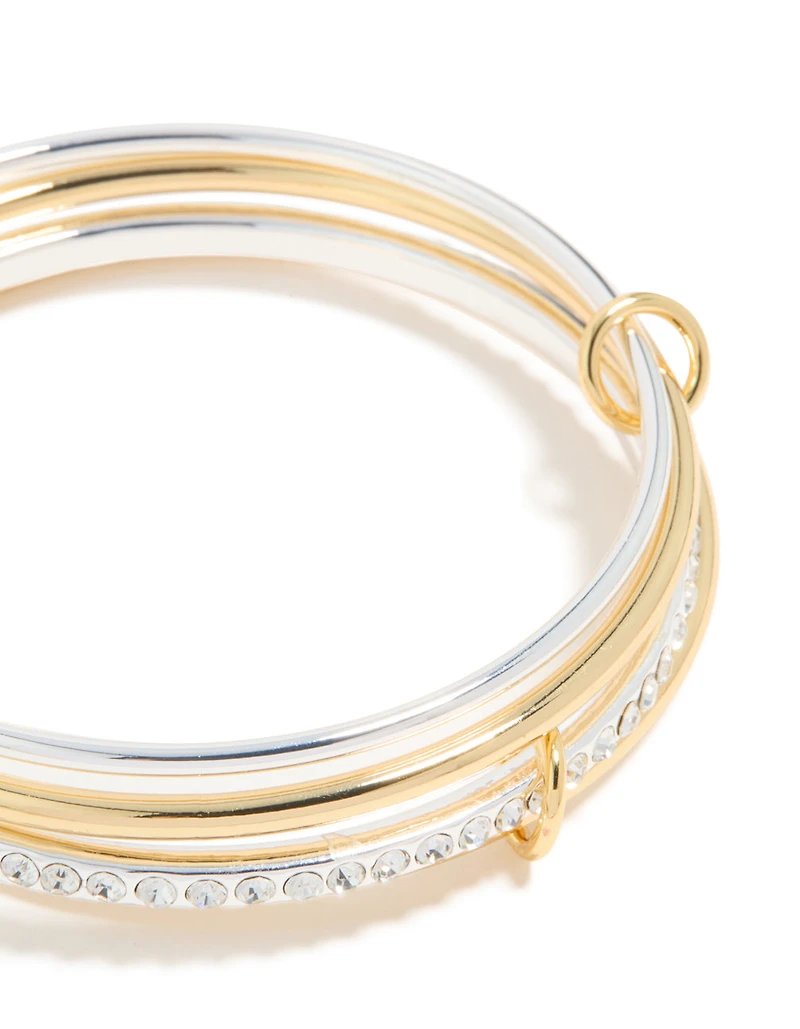 Mixed Metal Plated Diamante Rondell Linked Bangle