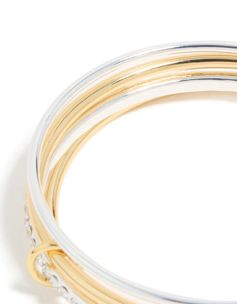Mixed Metal Plated Diamante Rondell Linked Bangle