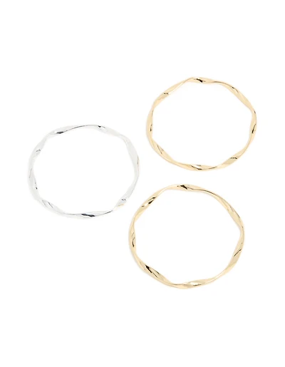 Mixed Metal Plated Twisted Bangles 3-Pack