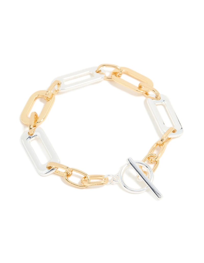 Mixed Metal Plated Link Chain T & O Bracelet