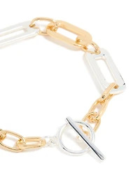 Mixed Metal Plated Link Chain T & O Bracelet